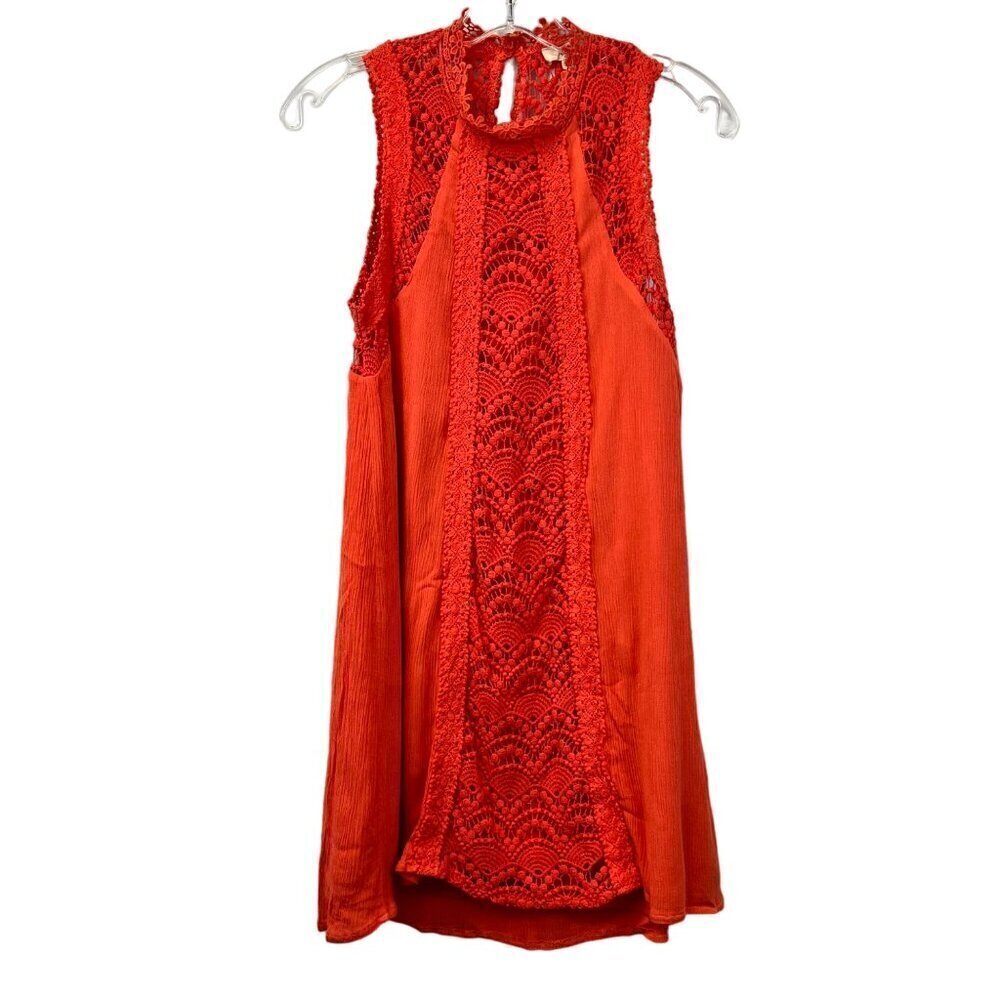 Entro Women’s Sleeveless Lace Shift Dress Keyhole Back Coral Small
